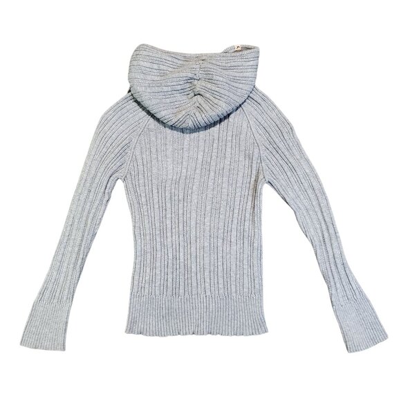 Vintage Y2K Ribbed Cropped Hollister Cotton Knit Hoodie - Medium - Picture 2 of 6